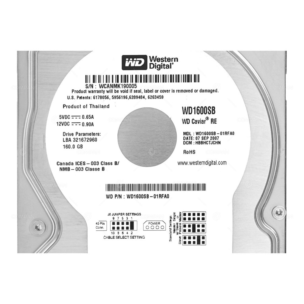 WD1600SB WD 160GB 7.2K 3.5 8MB LFF EIDE HARD DRIVE WD1600SB-01RFA0